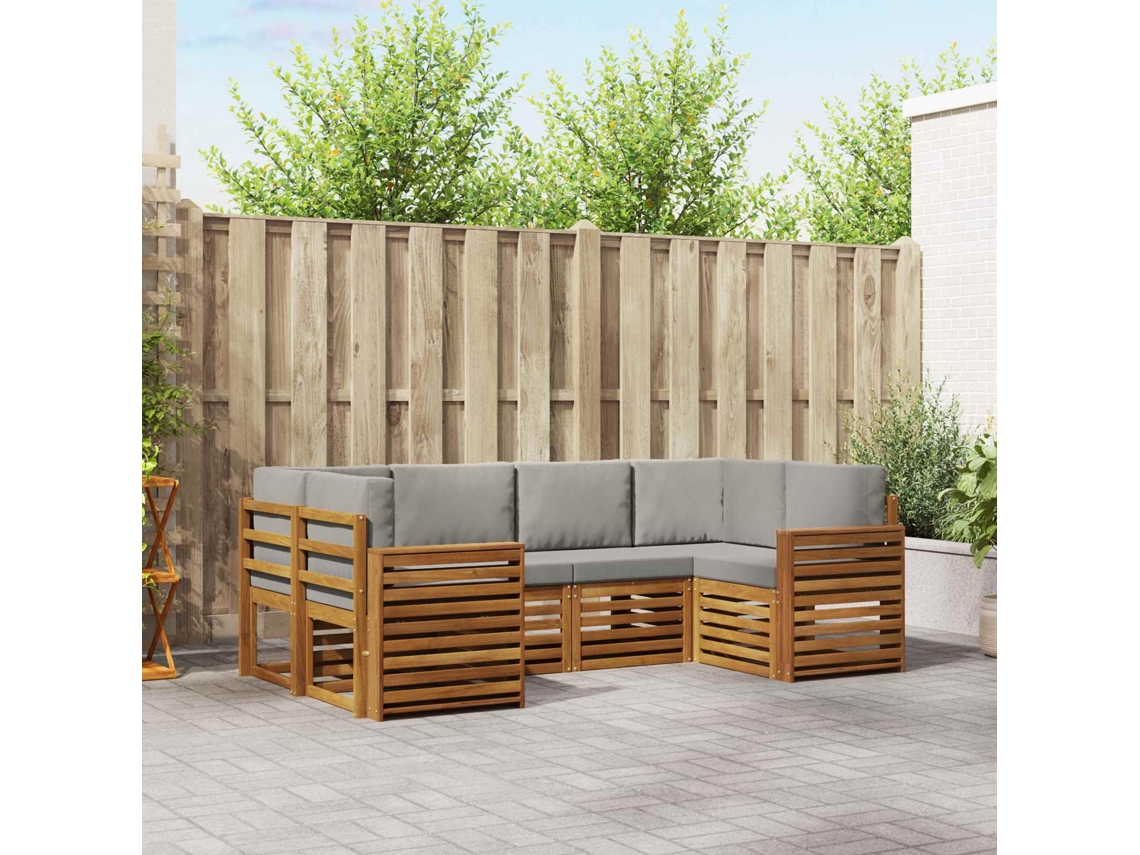 Vidaxl Conjunto De Sofás Para Exterior 6 Unid. Cinza Natural E Claro