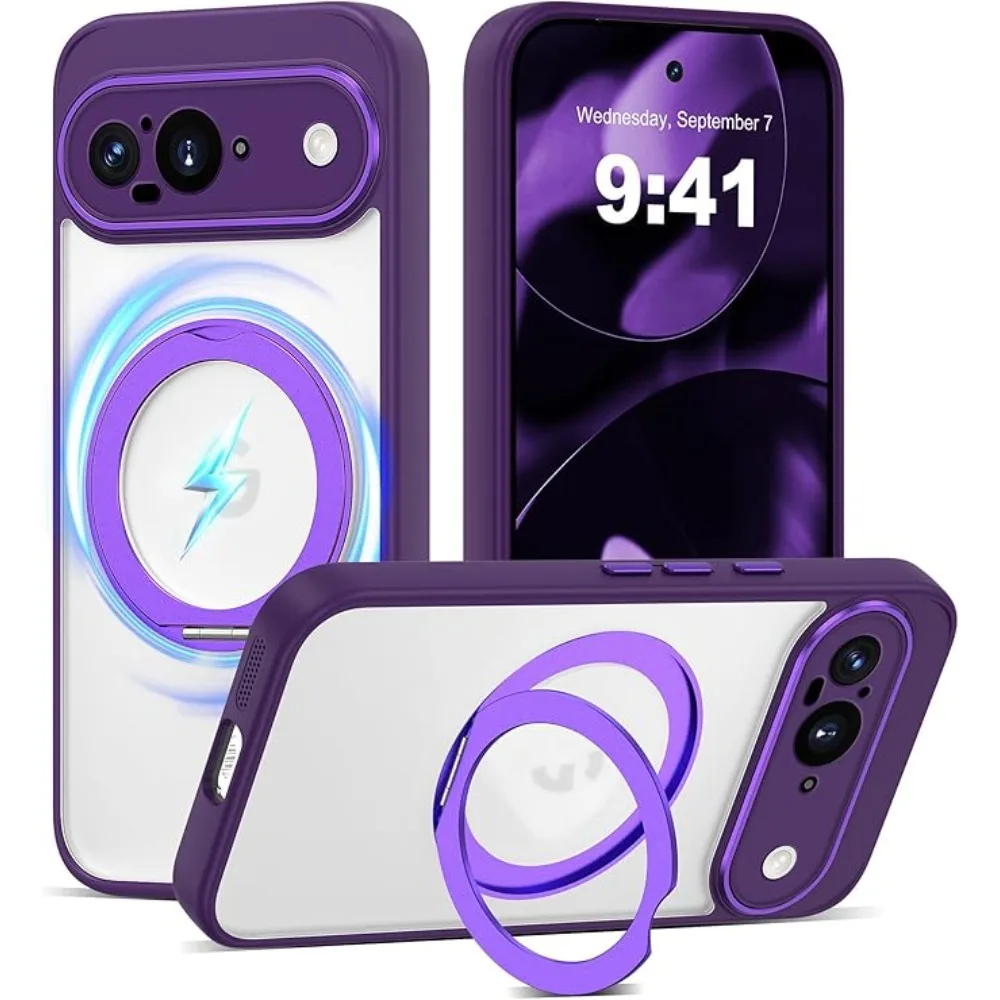 (roxo, Google Pixel 10 Pro) Capa De Celular Semitransparente À Prova De Choque Com Suporte De Anel Magnético 360°, Compatível Com Magsafe