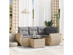 Vidaxl 5 Pcs Conjunto De Sofás P/ Jardim Com Almofadões Vime Pe Bege