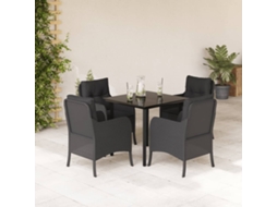 Conjunto 5 Pcs de Jantar P/ Jardim com Almofadões Vime Pe Preto PANGSHIYUAN