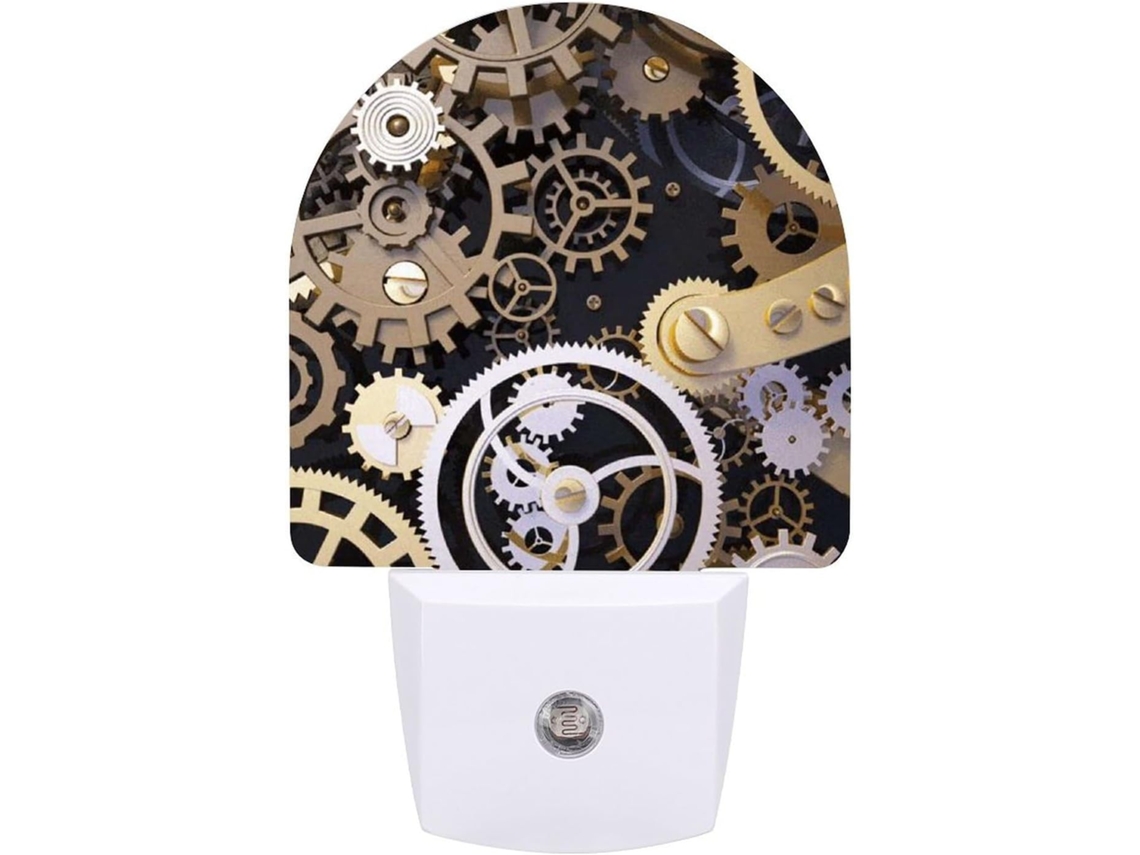 Luminária de parede com plugue, com engrenagens mecânicas steampunk, luz noturna de LED com sensor de movimento.