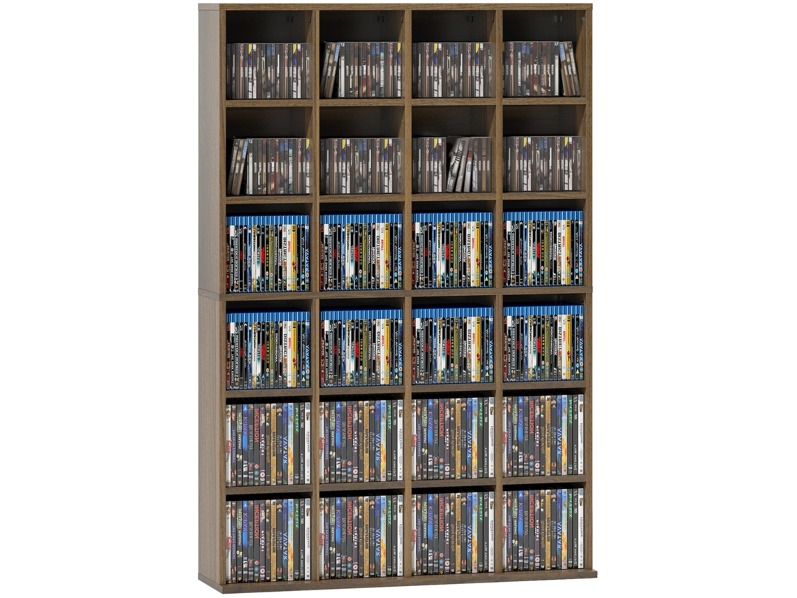 Armazenamento Cd e Dvd 456cd/336dvd com 24 Compartimentos e Prateleiras Ajustável Cor: Marrom Alta Qualidade