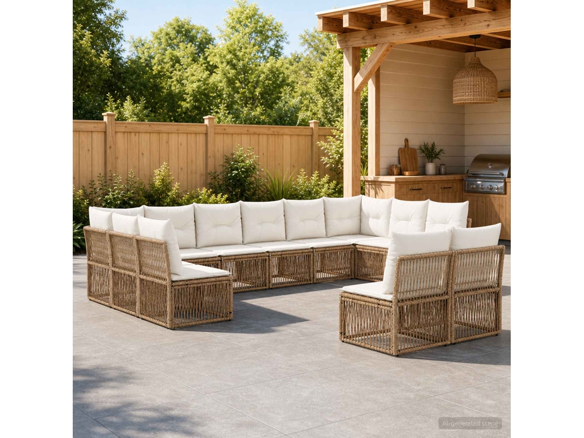 Vidaxl Conjunto De Sofá De Jardim 12 Unid. Bege Vime Pe