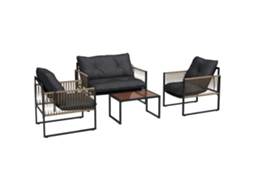 Conjunto de Jardim 4 Peças Rattan Cinza e Marrom com Sofá, 2 Cadeiras, Mesa Centro | S/MARCA