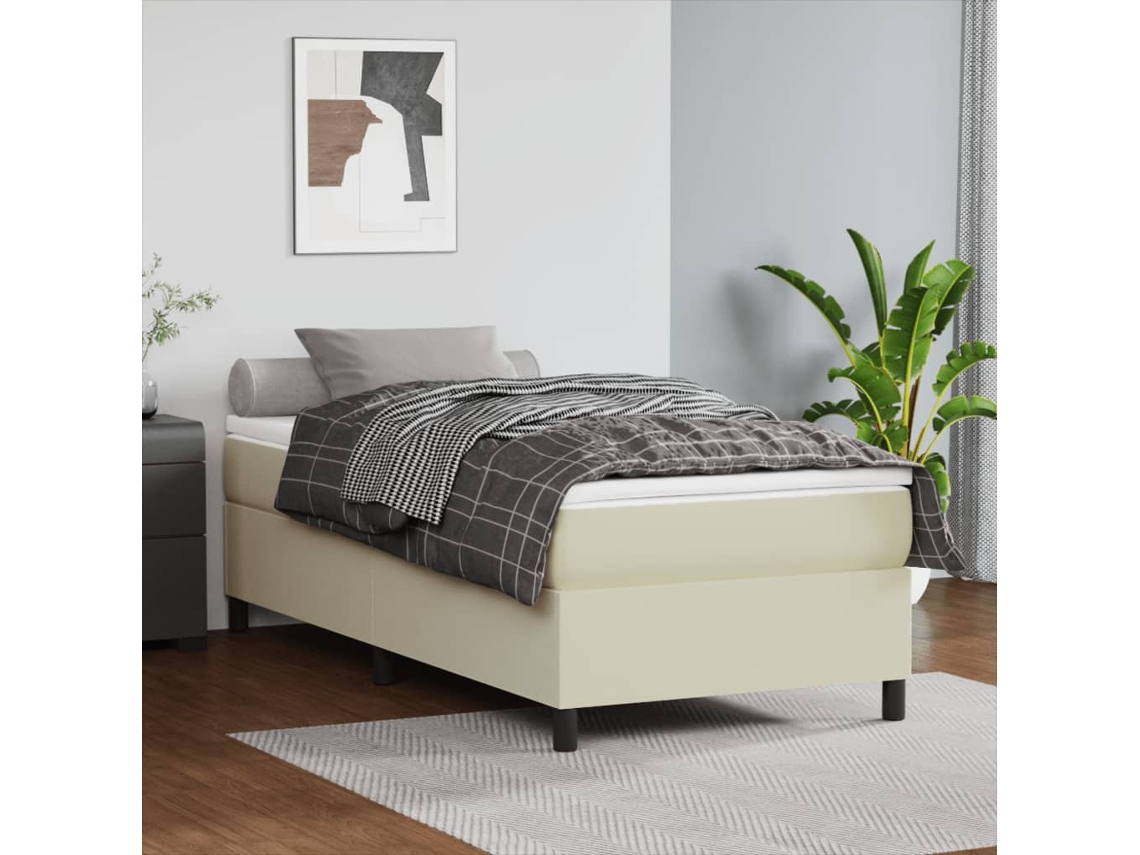 Vidaxl Estrutura De Cama Com Molas 80x200 Cm Couro Artificial Cor Creme