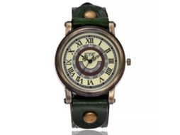 Reloj De Pulsera De Cuarzo Con Correa De Cuero Pu Para Mujer Numerales Romanos Verde