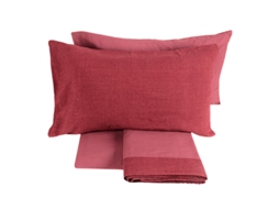 Completo Letto Matrimoniale Fazzini In Lino E Cotone Con Trattamento Stonewashed Color Geranio