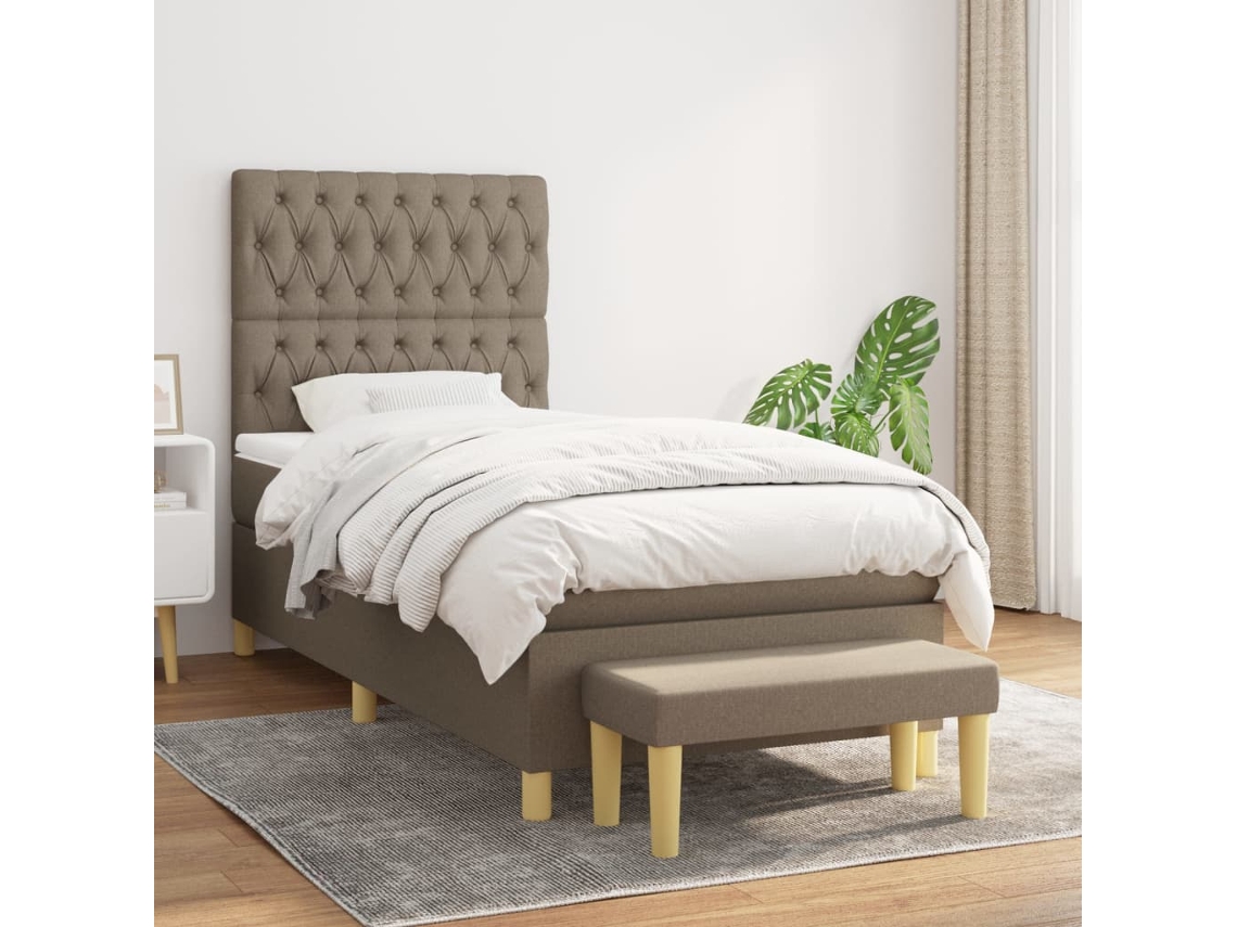 Vidaxl Cama Com Molas/colchão 100x200 Cm Tecido Cinza-acastanhado