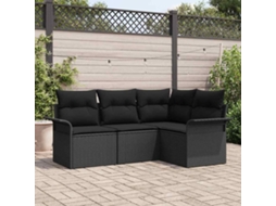 Vidaxl Conjunto De Sofá De Jardim Com Almofada 4 Pcs Preto Vime Pe