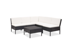 Vidaxl 6 Pcs Conjunto Lounge De Jardim C/ Almofadões Vime Pe Preto