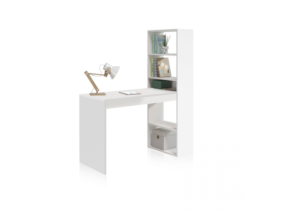 Secretária Duplo com prateleiras Artik White (Branco mate) Mesa:120/Estantería:25 x Mesa:71/Estantería:144 x Mesa: 53cm / Estantería: 54cm cm