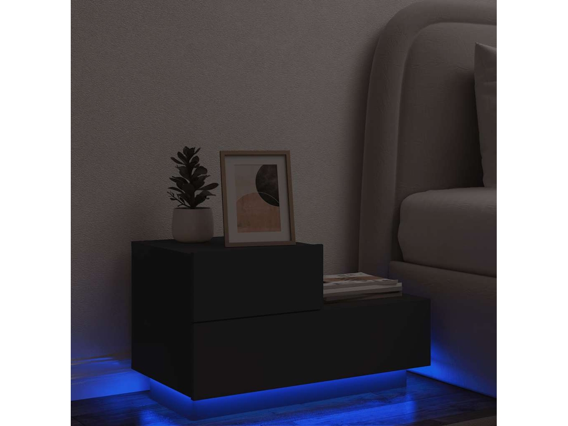 Vidaxl Mesa De Cabeceira Com Luzes Led 70x36x40,5 Cm Preto