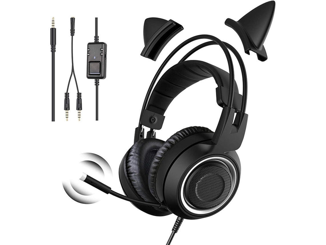 Fone De Ouvido Gamer Topiky Com Orelhas Gato, Cancelamento De Ruído, Microfone, Design Fofo, Plugue De 3, 5mm Para Pc E