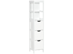 Armário Casa de Banho Estreito com 3 Gavetas e 2 Prateleiras Abertas, Estilo Moderno 30x30x141,6cm branco