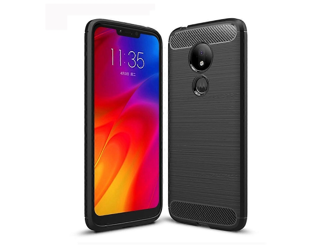 Capa De Tpu De Fibra De Carbono Com Textura Escovada Para Motorola Moto G7 Power Versão Ue