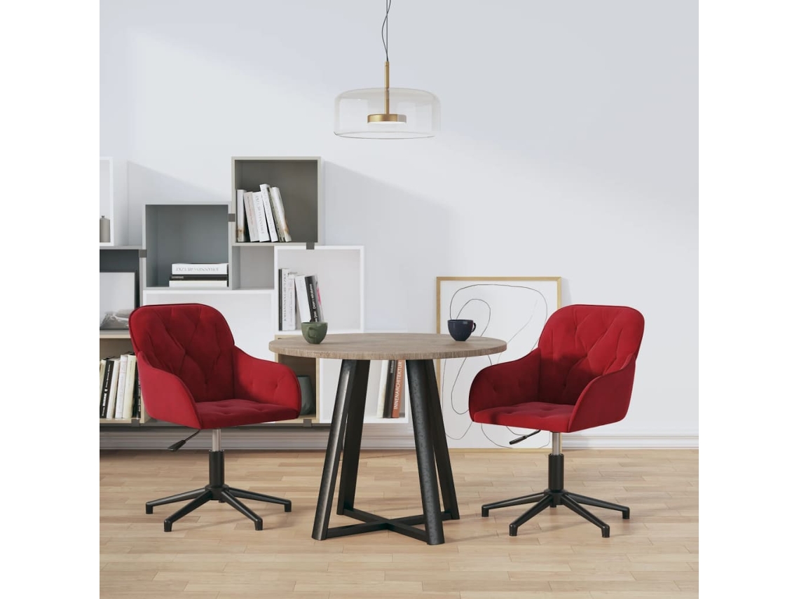 2 Pcs Cadeiras De Jantar | Cadeira De Refeição | Cadeira De Cozinha Giratórias Veludo Vermelho Tinto Wsd503356 Lovely Home