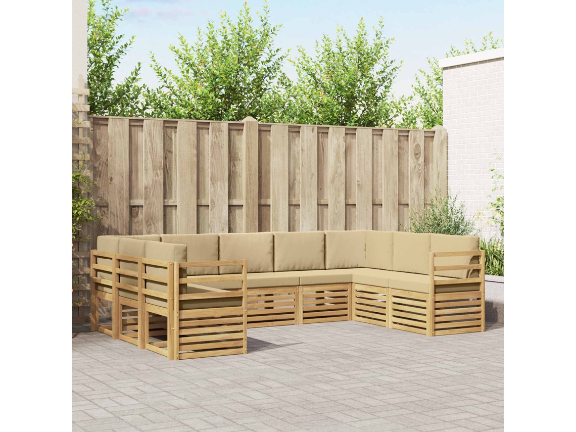 Vidaxl Conjunto De Sofás Para Exterior 9 Unid. Branco E Bege Poliéster