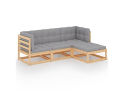 4 Pcs Conjunto Lounge de Jardim C/ Almofadões Pinho Maciço MAISON EXCLUSIVE