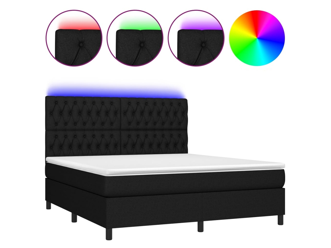 Cama Box Spring com Colchão e Led Tecido Preto MAISON EXCLUSIVE (180x200 cm)