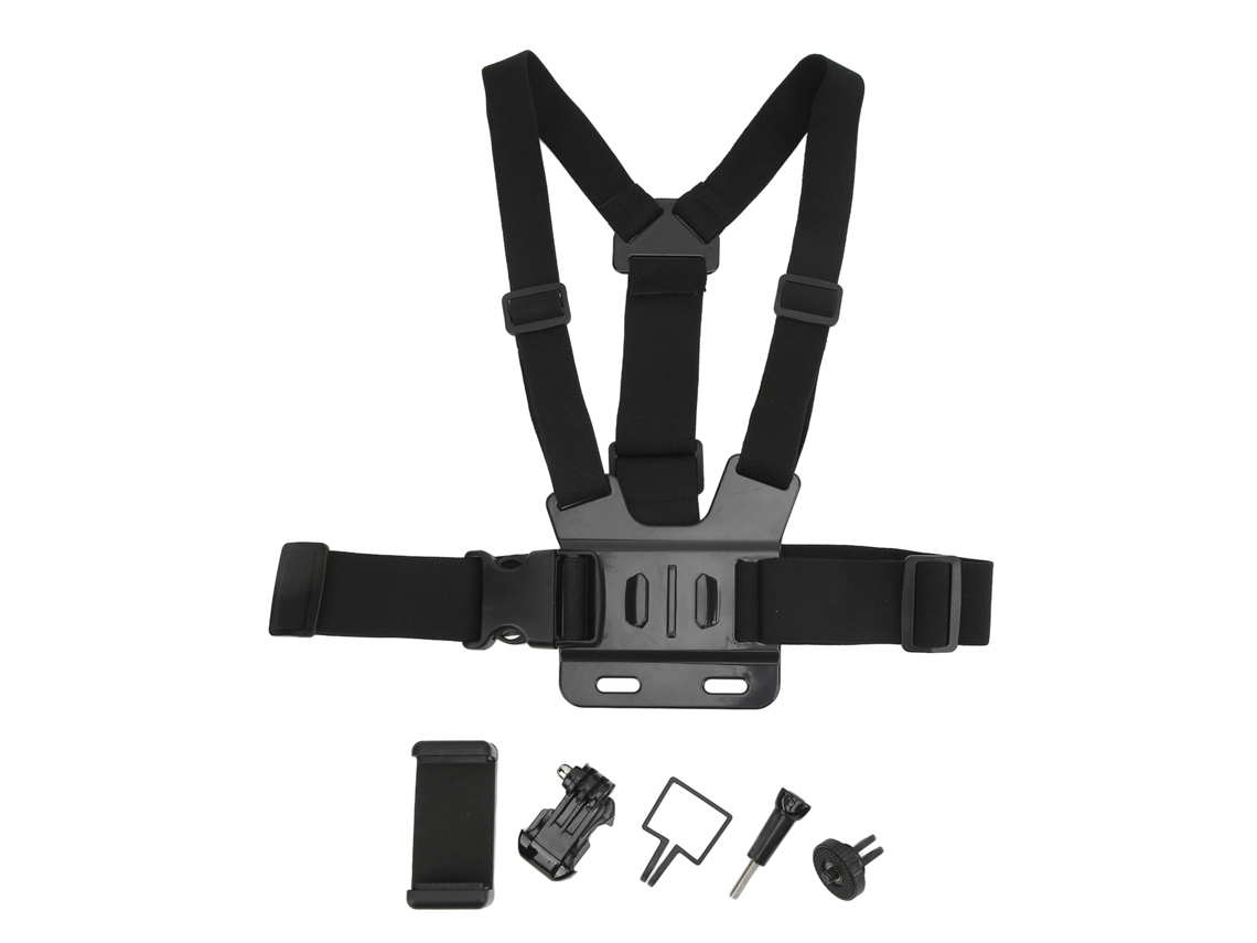 Alça de peito ajustável e segura para câmera de ação, ideal para surfe, esqui, skate e ciclismo.