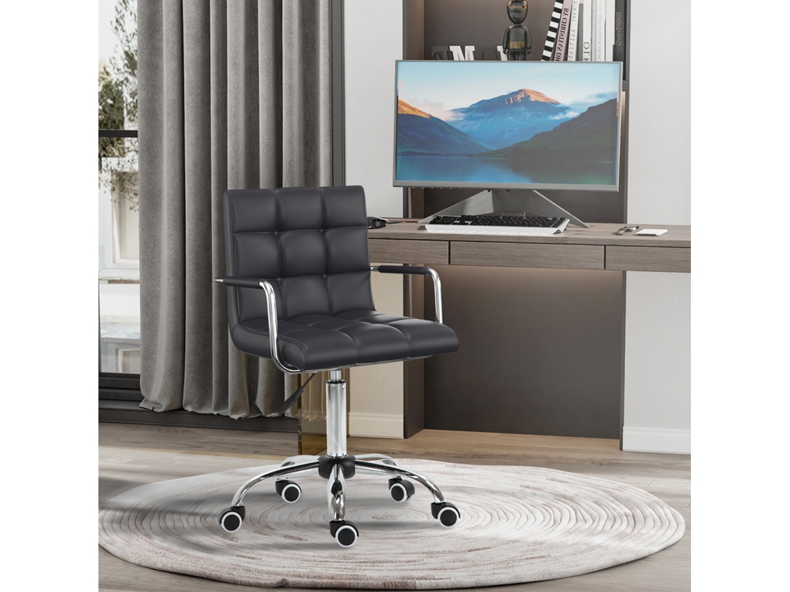 Chaise De Bureau Fauteuil Manager Pivotant Hauteur Réglable Revêtement Synthétique Capitonné Noir