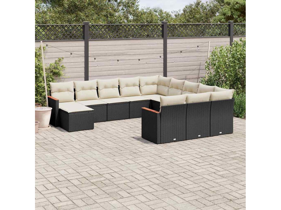 Vidaxl 12 Pcs Conjunto De Sofás De Jardim C/ Almofadões Vime Pe Preto