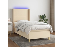 Vidaxl Cama Box Spring C/ Colchão E Led 90x190 Cm Tecido Cor Creme