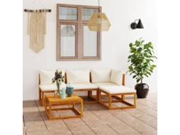 Vidaxl 5 Pcs Conjunto Lounge Jardim C/ Almofadões Acácia Maciça Creme
