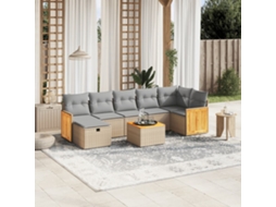 Vidaxl 8 Pcs Conj. Sofás Jardim C/ Almofadões Vime Pe Bege Misturado
