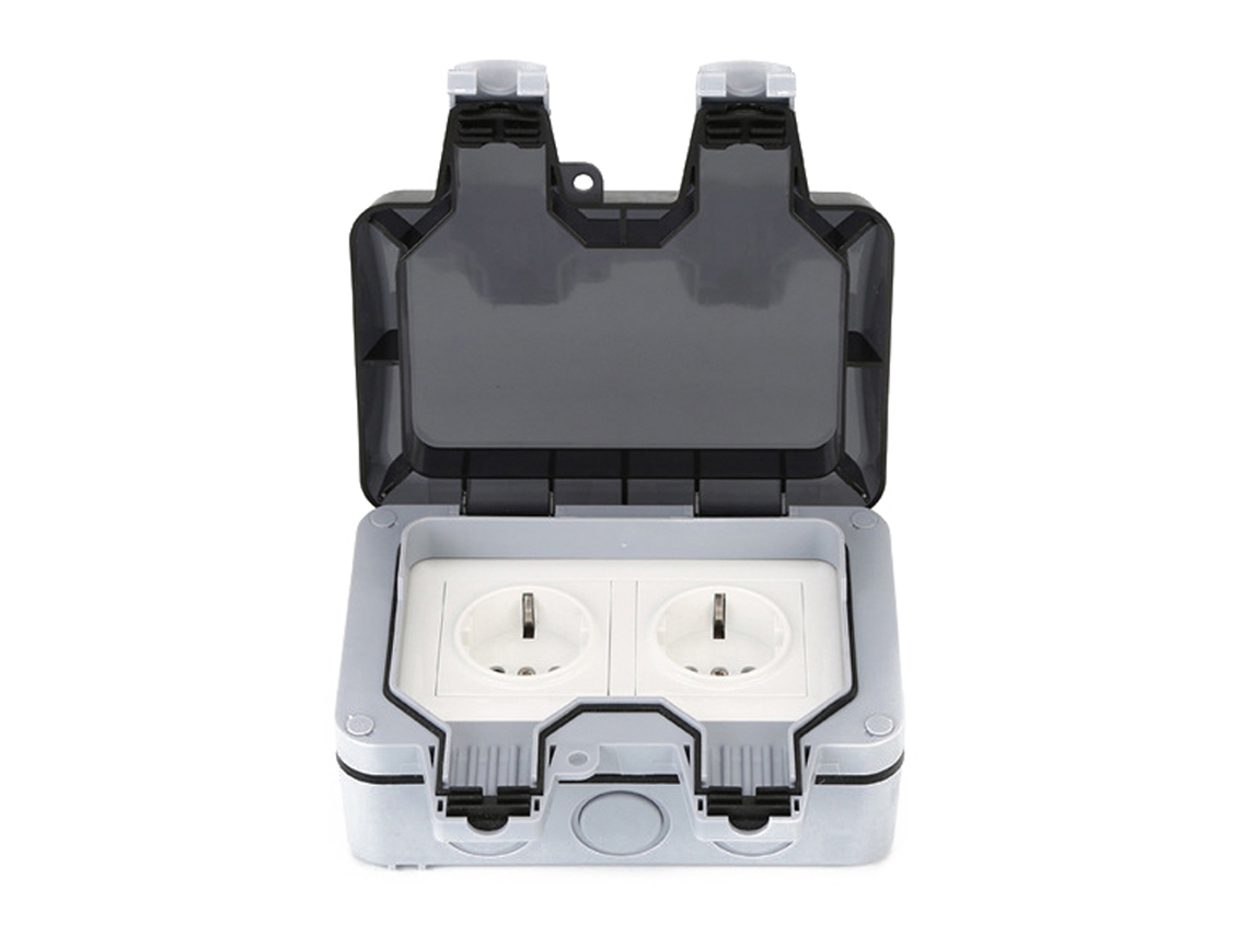 Enchufe De Parede Exterior Ip66 Impermeável 16a Dupla Tomada Elétrica Com Terra Ca 110-220v