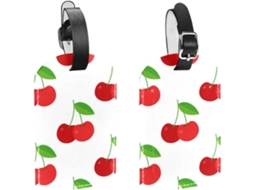Conjunto De 2 Etiquetas Bagagem Em Imitação Couro Com Estampa Cereja Vermelha