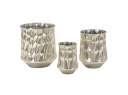 Conjunto de 3 potes decorativos Mf775, metal, prata, 35x35x38,5 cm, Epikasa