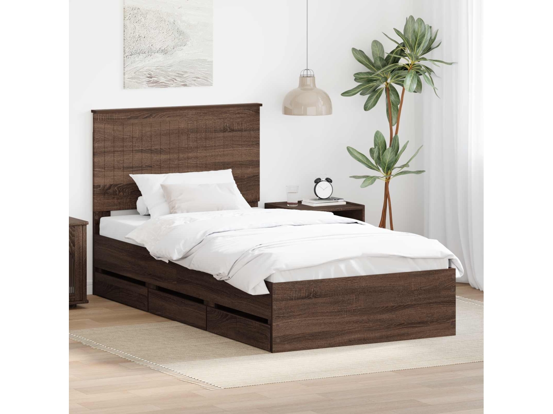 Vidaxl Estrutura Da Cama Com Gaveta Carvalho Marrom 100 X 200 Cm