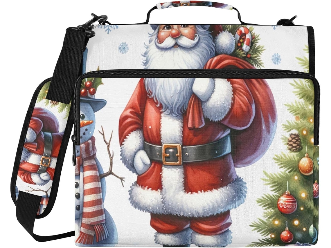 Organizador de Bolsas em Formato de Árvore de Natal, Papai Noel, Boneco de Neve Natalino, Arquivo de 3 Argolas, Capa Impermeável