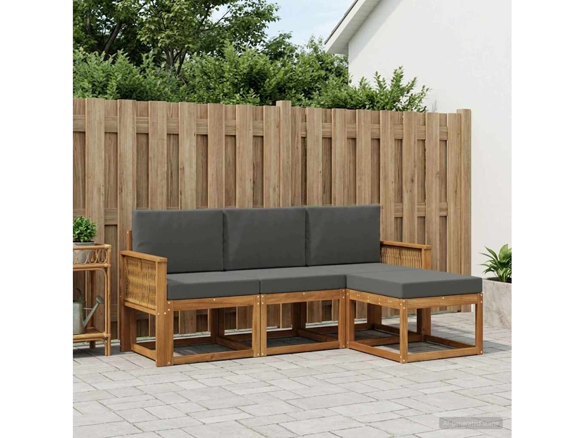 Vidaxl Conjunto De Sofás Para Exterior 4 Pcs Natural E Antracite