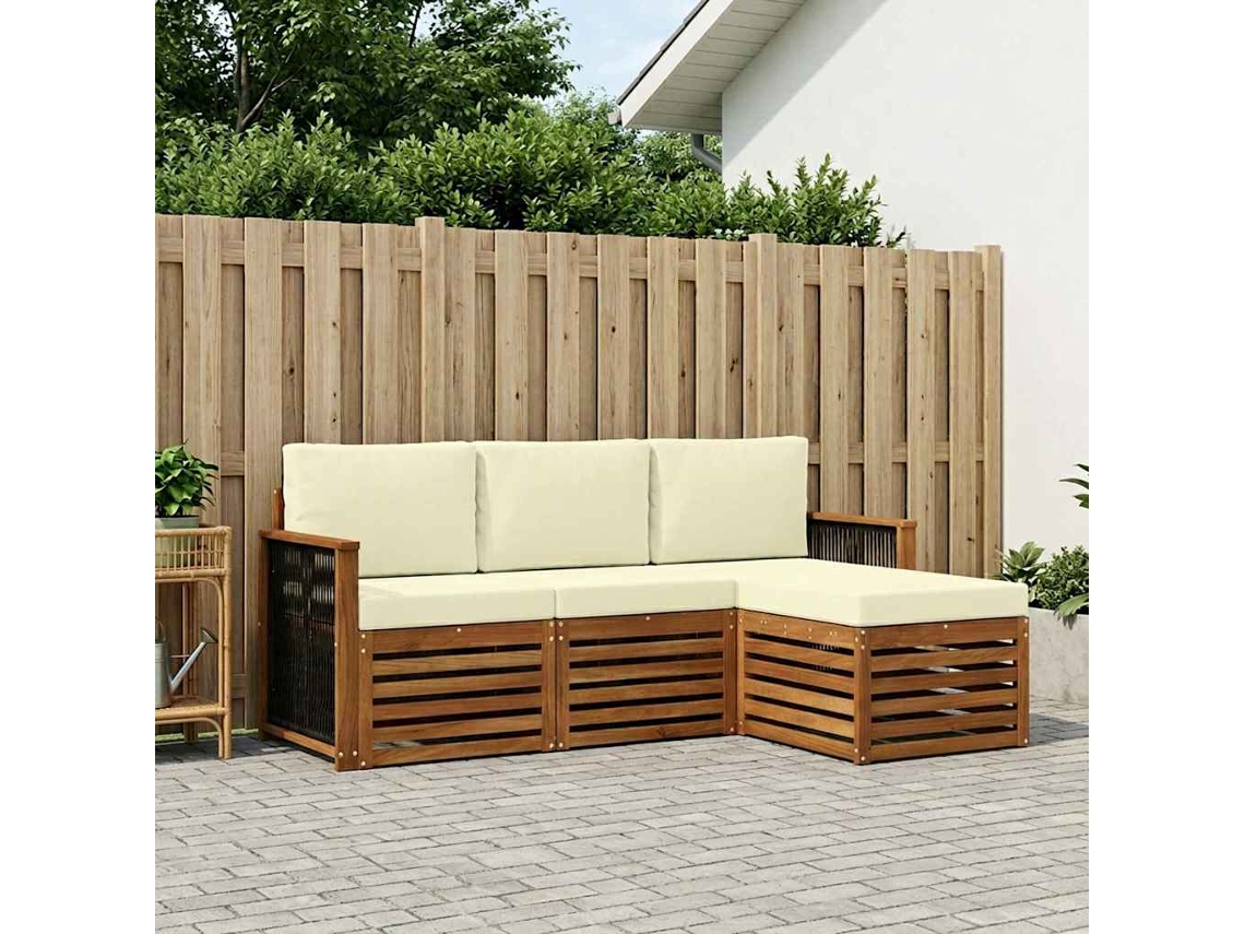 Vidaxl Conjunto De Sofás Para Exterior 4 Unid. Natural E Creme