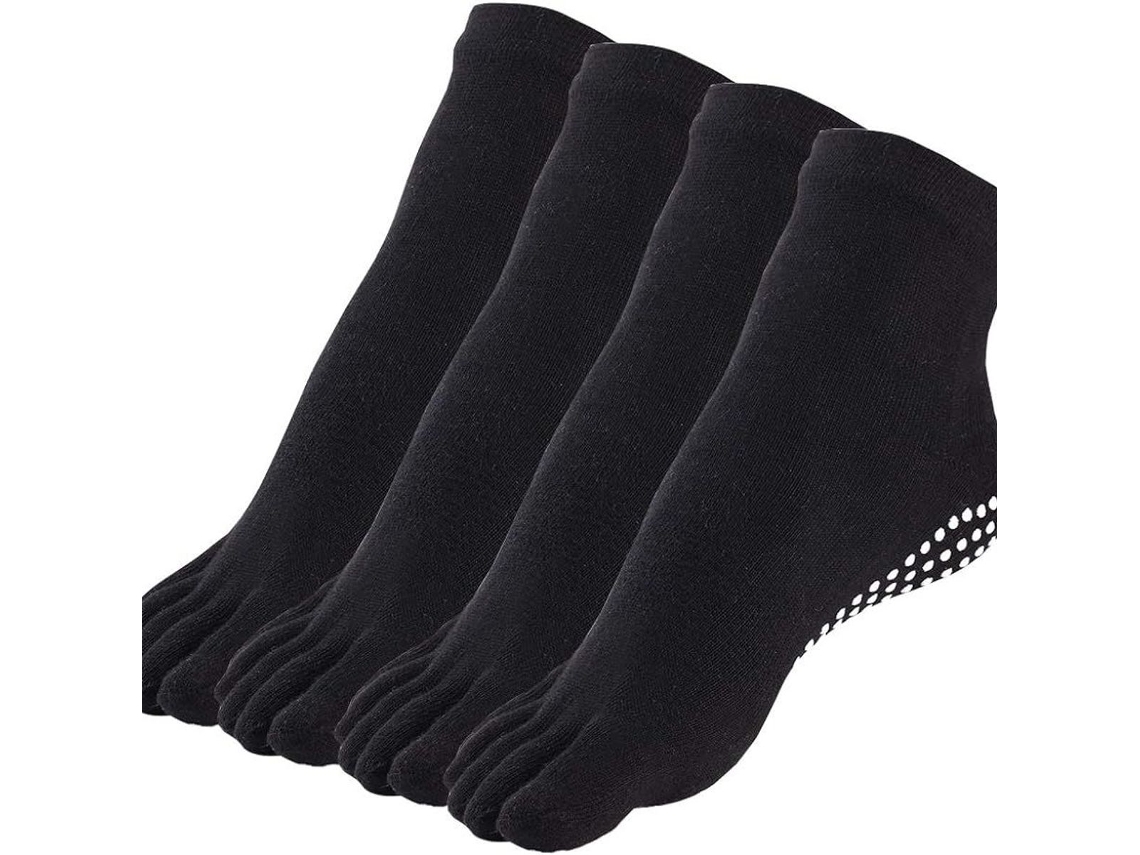 Meias de Ioga 4 Pares Antiderrapantes Cores Preta AQUAFORGE