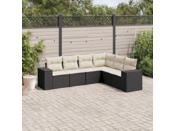 Vidaxl 6 Pcs Conjunto Sofás de Jardim C/ Almofadões Vime Pe Preto