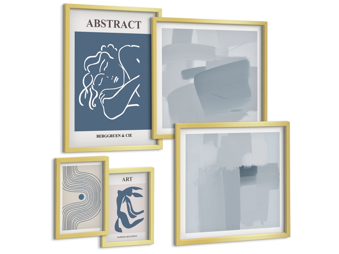 Conjunto De Pinturas Abstrações Estilosas Minimalistas Espelharte (5 Peças)