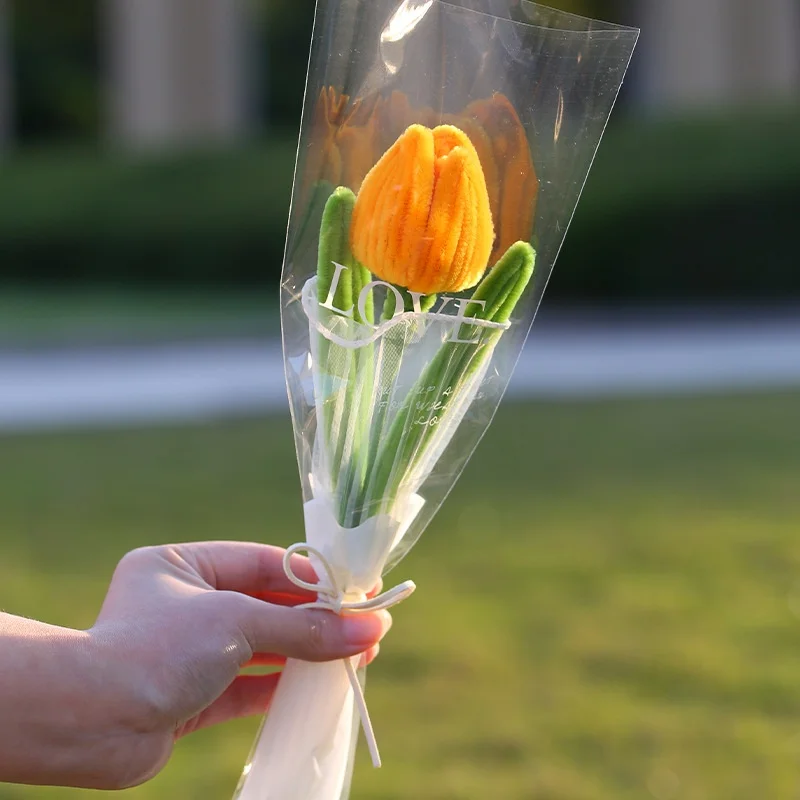 (laranja) Buquê De Flores Artificiais Tricotadas À Mão Em Crochê Para Decoração De Casa, Presente Para O Dia Dos Namorados