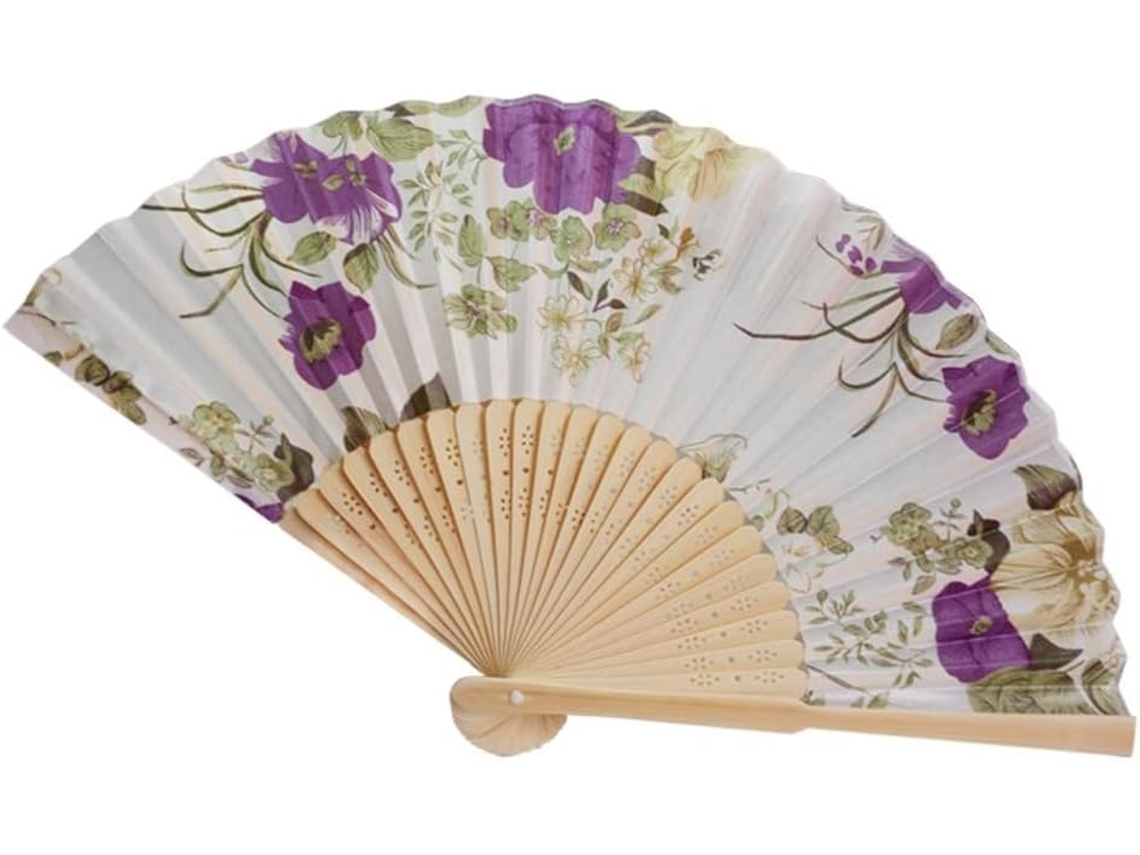 Leque de bambu tradicional chinês vintage dobrável à mão com flores, ideal para dança chinesa, perfeito para presentear.