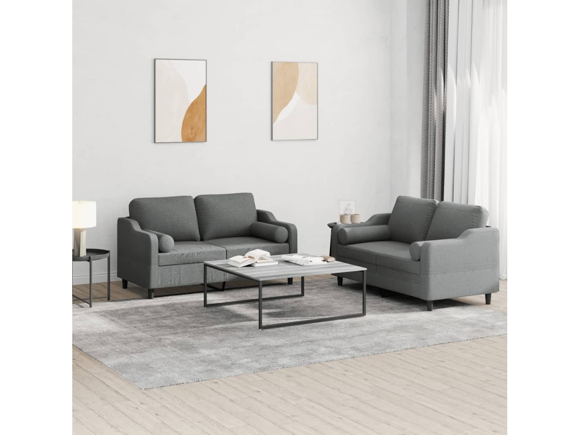 Vidaxl 2 Pcs Conjunto De Sofás Com Almofadas Tecido Cinzento-escuro
