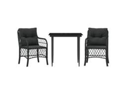 Conjunto de 3 Peças de Bistrô com Almofadões Vime Pe Preto MAISON EXCLUSIVE