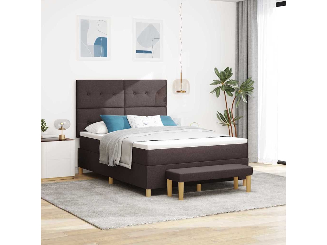 Vidaxl Cama Box Com Cabeceira Castanho Escuro 190 X 140 Cm Tecido