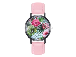 Relógio de Pulso Feminino Menina Quartzo com Pulseira de Couro Pu Casual Rosa Clássico