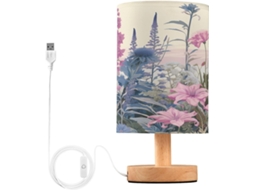 Luminária de cabeceira LED com portas USB, mesa de leitura para quarto, cúpula Tído e base Madeira, escrivaninha para quarto.