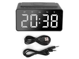 Altavoz Bluetooth com Tela Led, Despertador, Carregamento Sem Fio, Preto S/MARCA