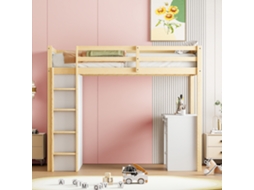 Cama Alta 90x200cm com Armazenamento e Mesa de Computador em Madeira para Quarto Infantil PAPRIKA
