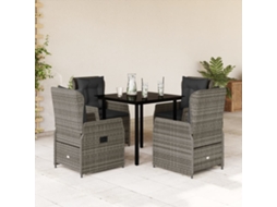 5 Pcs Conjunto De Jantar P/ Jardim C/ Almofadões Vime Pe Cinza Dkd Home Decor