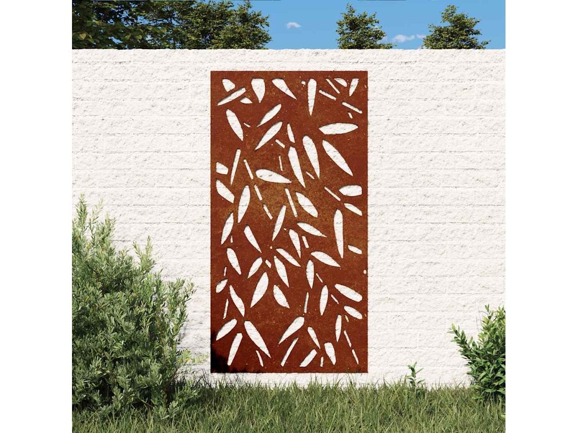 Vidaxl Decoração P/muro Jardim 105x55cm Aço Corten Design Folhas Bambu